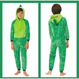 Green Dino Fleece One-Piece Pajama Sleeper For Kids